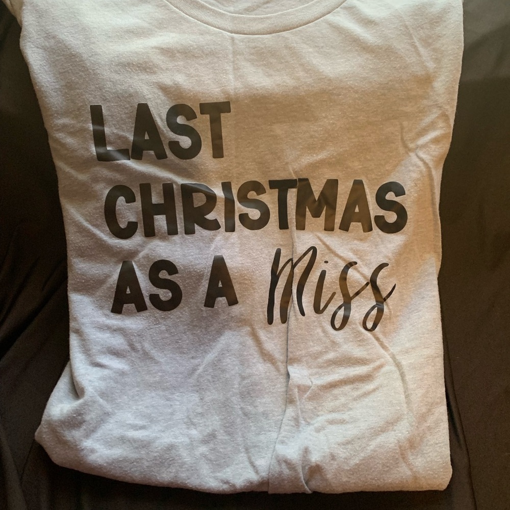 Dusty Blue Graphic Tee with Christmas Print